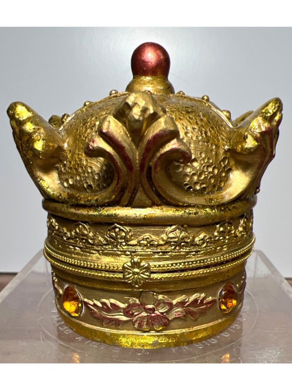 Handcrafted Gold Crown Nativity Hinged Box With Holy Family Figurines